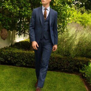 Man In Wool Vintage Men's Dark Blue Pinstripe Three-piece Suit Jacket Pants Vest